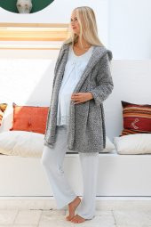 MOMMYSH® 55707 Mystery Welsoft Sabahlıklı Dantel Kenar Lohusa Pijama Takımı - 6