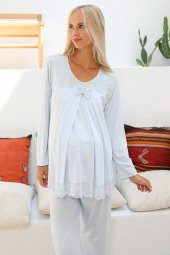 MOMMYSH® 55707 Mystery Welsoft Sabahlıklı Dantel Kenar Lohusa Pijama Takımı - 7