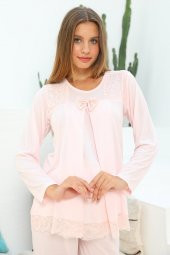 MOMMYSH® 55707 Mystery Welsoft Sabahlıklı Dantel Kenar Lohusa Pijama Takımı - 11