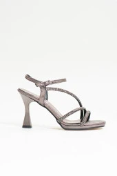 Kadın Abiye İnce Yüksek Topuk Platform 3 Üç Bantlı Çapraz Taşlı Bilekten Bağlı Gece Ayakkabı 6000 - 11