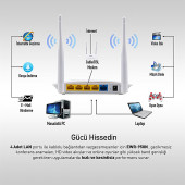 Everest EWR-958N 300 Mbps 1 WAN '' 4 LAN Port WISP''Repeater''Access Point 2.4GHz Beyaz Kablosuz Router - 2