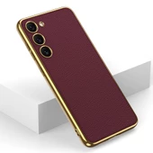 Galaxy S23 Kılıf Deri Görünümlü Kenarları Elektroplating Kaplama Zore Fizyon Kılıf thumbnail 8