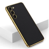 Galaxy S23 Kılıf Deri Görünümlü Kenarları Elektroplating Kaplama Zore Fizyon Kılıf thumbnail 6