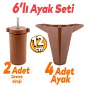 Sedir 6'lı Set Mobilya Tv Ünitesi Çekyat Koltuk Kanepe Destek Ayağı 12 Cm Kahverengi Baza Ayakları - 1