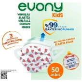 Evony Kids Yumuşak Elastik Kulaklı 3 Katlı Cerrahi Maske 50'li - 7