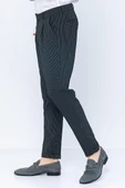 Erkek Çizgili Pileli Düğmeli Fermuarlı Aksesuar Detaylı Bürümcük Kumaş Rahat Pantolon - 8