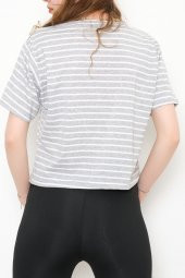 Çizgili Crop Tişört Gribeyaz - 9525.1567. - 9