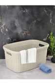 Bej, Hasır Desenli Plastik Çamaşır Selesi - 25x35x53cm thumbnail 1