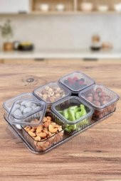 Kapris 7 Parça Midi Mix Kapaklı Tepsili Akrilik Kahvaltı Sunum Seti F-602 - 1