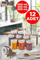 12 Adet Şeffaf Vakum Kapaklı Kristal Baharatlık Saklama Kabı Seti | 12'li Baharat Kavanoz Seti - 1