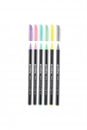 6lı Set Pastel Renkler 1200 Ince Uçlu Keçeli Kalem Grafik Kalemi - 2