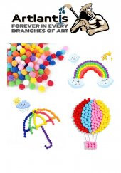 Ponpon 10 mm 20 mm 30 mm 85 li Set 1 Paket Karışık Renk Pon Pon 1 cm 2 cm 3 cm Pompom Elişi Etkinliği Anasınıfı Kreş Okul Öncesi Pom Pom - 5