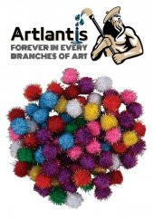 Simli Ponpon 10 mm 100 Lü 1 Paket Karışık Renk Pon Pon 10 mm Pompom 1 cm Elişi Etkinliği Anasınıfı Kreş Okul Öncesi Pom Pom - 2