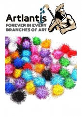 Simli Ponpon 10 mm 100 Lü 1 Paket Karışık Renk Pon Pon 10 mm Pompom 1 cm Elişi Etkinliği Anasınıfı Kreş Okul Öncesi Pom Pom - 5