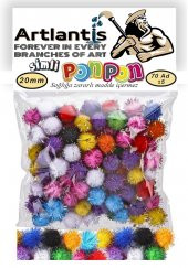 Simli Ponpon 20 mm 70 Li 1 Paket Karışık Renk Pon Pon 20 mm Pompom 2 cm Elişi Etkinliği Anasınıfı Kreş Okul Öncesi Pom Pom - 1