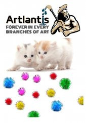 Simli Ponpon 30 mm 50 Li 1 Paket Karışık Renk Pon Pon 30 mm Pompom 3 cm Elişi Etkinliği Anasınıfı Kreş Okul Öncesi Pom Pom - 5