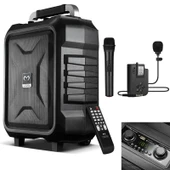 Magicvoice MV-2015 Vhf El+Yaka Mikrofonlu Usb Sd Bt 300W Siyah Taşınabilir Seyyar Anfi Mikrofonlu Amfi Hoparlör - 7