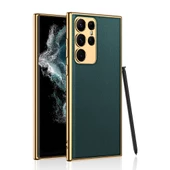 Galaxy S23 Ultra Kılıf Deri Görünümlü Kenarları Elektroplating Kaplama Zore Fizyon Kılıf thumbnail 3