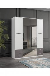 Erezoğulları Mobilya Bella 4 Kapılı Gardırop Aynalı Çekmeceli 170x55x210 - 1
