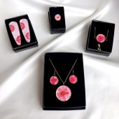 Ronik Pembe Papatya Altın Kaplama Çelik Kolye Küpe Bileklik Yüzük ve Saç tokası Takı Set - 4