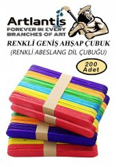 Renkli Dil Çubuğu 200 lü 1 Paket Ahşap Dil Basma Cubugu Abeslang Renkli Doktor Dil Çubuğu Büyük Jumbo - 1
