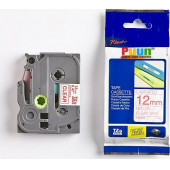 Puun Brother P-Touch TZE-132 12MM x 8m Şeffaf Üzerine Kırmızı Muadil Laminasyon Etiket Şeridi - 1