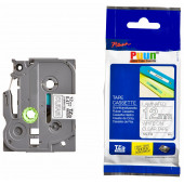 Puun Brother P-Touch TZE-135 12MM x 8m Şeffaf Üzerine Beyaz Muadil Laminasyon Etiket Şeridi - 1