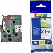 Puun Brother P-Touch TZE-S251 24MM x 8m Güçlü Yapışkanlı Beyaz Üzerine Siyah Muadil Laminasyon Etiket Şeridi - 1
