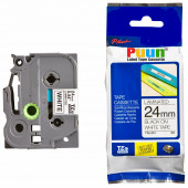 Puun Brother P-Touch TZE-251 24MM x 8m Beyaz Üzerine Siyah Muadil Laminasyon Etiket Şeridi - 1