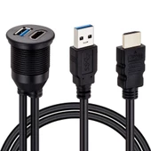 Powermaster PM-12428 USB 3.0  HDMI 2 Metre Uzatma Kablolu Araç Kontrol Paneli Gömme Montaj thumbnail 5
