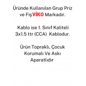 Viko 3'lü 10 Metre Çoklu Grup Priz Topraklı Çocuk Korumalı ( Beyaz) - 4