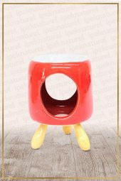 Bambu Ayaklı Kırmızı Silindir Temalı Seramik Buhurdanlık - 1