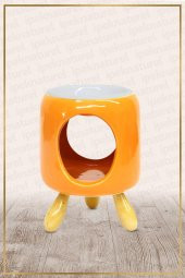 Bambu Ayaklı Turuncu Silindir Temalı Seramik Buhurdanlık - 1