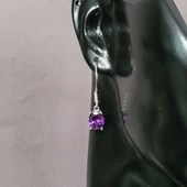 925 Ayar Gümüş Oval Büyük Boy Ametist Taşlı Küpe thumbnail 2