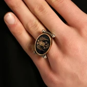 925 Ayar Gümüş Oval Çift Başlı Kartal Modeli Erkek Yüzük thumbnail 1