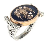 925 Ayar Gümüş Oval Çift Başlı Kartal Modeli Erkek Yüzük thumbnail 3