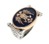 925 Ayar Gümüş Oval Çift Başlı Kartal Modeli Erkek Yüzük thumbnail 2