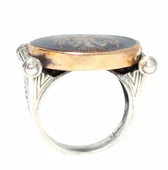 925 Ayar Gümüş Oval Çift Başlı Kartal Modeli Erkek Yüzük thumbnail 5