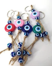 Nazar Boncuk Anahtarlık 5 Adet Kötü Göz Kovucu Nazar Hand Made Hasır Renkli Boncuklu Nazarlı Anahtarlık thumbnail 1