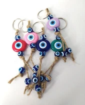 Nazar Boncuk Anahtarlık 5 Adet Kötü Göz Kovucu Nazar Hand Made Hasır Renkli Boncuklu Nazarlı Anahtarlık thumbnail 6