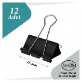 Çelik Kıskaç Klips 15 mm 12 Adet 1 Paket Metal Mandal Binder Clips Kıska 30 Sayfa Kapasiteli Çok Amaçlı Kullanım - 1