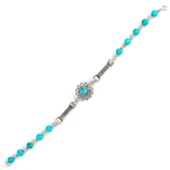 925 Ayar Gümüş Firuze Taşlı Telkari İşlemeli Şarnelli Bileklik thumbnail 2