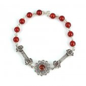 925 Ayar Gümüş Akik Taşlı Telkari Parçalı Şarnelli Bileklik - 1