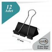 Çelik Kıskaç Klips 19 mm 12 Adet 1 Paket Metal Mandal Binder Clips Kıska 30 Sayfa Kapasiteli Çok Amaçlı Kullanım - 1