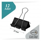 Çelik Kıskaç Klips 25 mm 12 Adet 1 Paket Metal Mandal Binder Clips Kıska 60 Sayfa Kapasiteli Çok Amaçlı Kullanım - 1