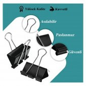 Çelik Kıskaç Klips 32 mm 12 Adet 1 Paket Metal Mandal Binder Clips Kıska 150 Sayfa Kapasiteli Çok Amaçlı Kullanım - 2