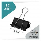 Çelik Kıskaç Klips 32 mm 12 Adet 1 Paket Metal Mandal Binder Clips Kıska 150 Sayfa Kapasiteli Çok Amaçlı Kullanım - 1