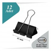 Çelik Kıskaç Klips 41 mm 12 Adet 1 Paket Metal Mandal Binder Clips Kıska 180 Sayfa Kapasiteli Çok Amaçlı Kullanım - 1