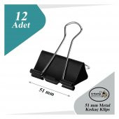 Çelik Kıskaç Klips 51 mm 12 Adet 1 Paket Metal Mandal Binder Clips Kıska 240 Sayfa Kapasiteli Çok Amaçlı Kullanım - 1