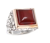 925 Ayar Gümüş ve Bronz Karışımı Akik Taşlı Erkek Yüzük, Kare thumbnail 2